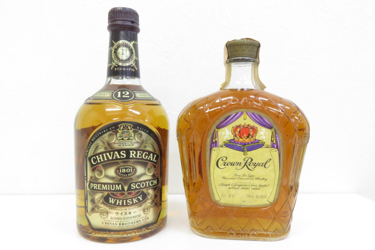 2037 久603-246　ウイスキー　2本 まとめ　クラウンローヤル　シーバスリーガル　Crown Royal　CHIVAS REGAL　未開栓 古酒　80_画像1