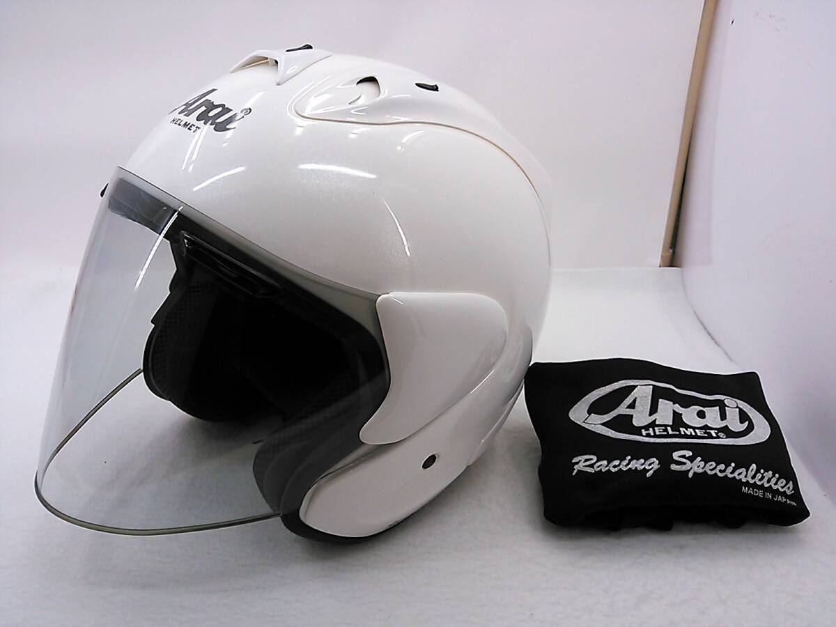 【送料無料】美品 Arai アライ SZ-RamⅢ SZ-Ram3 GLASS WHITE グラスホワイト Lサイズ ジェットヘルメット_画像1