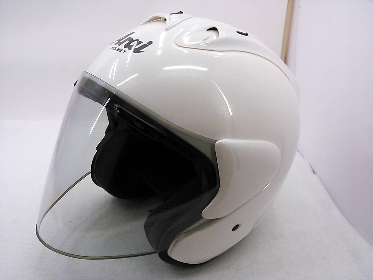 【送料無料】美品 Arai アライ SZ-RamⅢ SZ-Ram3 GLASS WHITE グラスホワイト Lサイズ ジェットヘルメット_画像2