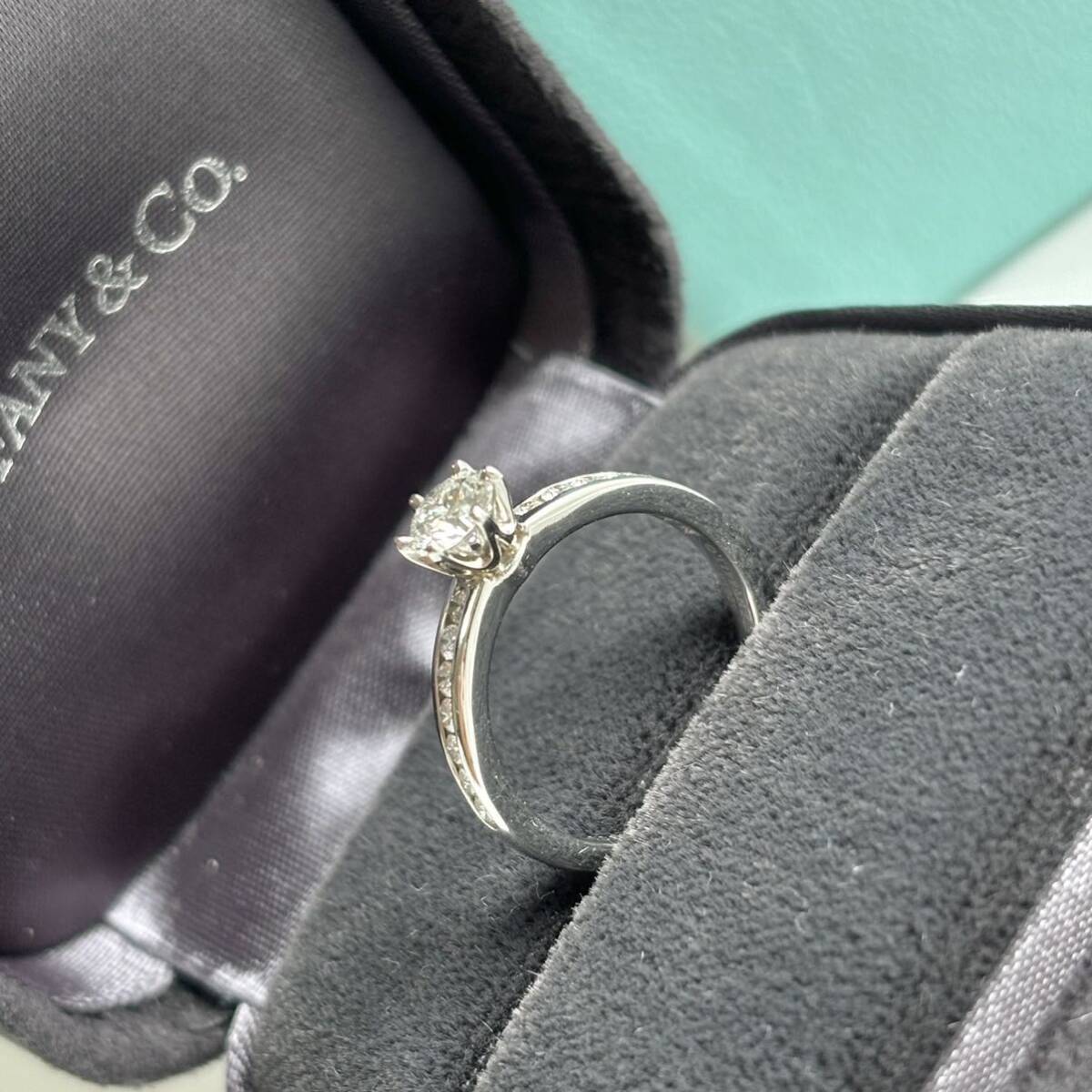 ティファニー TIFFANY&CO. ソリティア ダイヤ 0.45ct H/VS2/EX 10号 リング Pt プラチナ Diamond Ring 【鑑定書付き】 _画像3