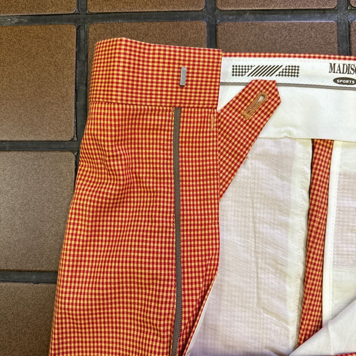 【新品】《夏物》ビッグサイズ ゴルフ カジュアル スラックス サイズ 120cm 2タック 日本製 MADISONオレンジ色 ギンガムチェック柄 特大の画像7