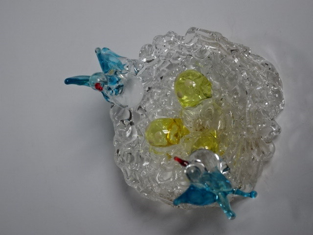 ガラス細工 ミニチュア 果物かご フルーツバスケット 野菜 小鳥 青い鳥 鳥の巣と卵 ピエロ レトロの画像7