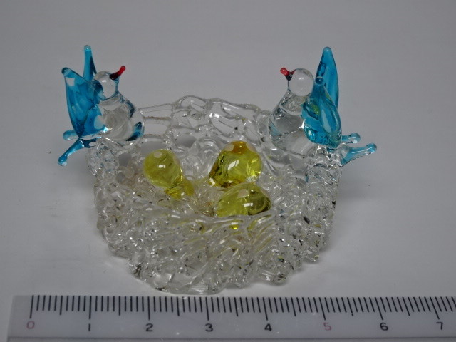 ガラス細工 ミニチュア 果物かご フルーツバスケット 野菜 小鳥 青い鳥 鳥の巣と卵 ピエロ レトロの画像5