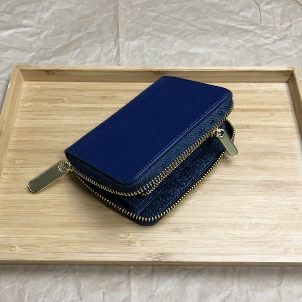 [ rice field middle leather .] with translation blue compact purse epi leather Zippy wallet round fastener leather purse coin case men's 1 jpy selling up 
