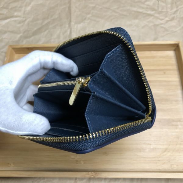 [ rice field middle leather .] with translation blue compact purse epi leather Zippy wallet round fastener leather purse coin case men's 1 jpy selling up 