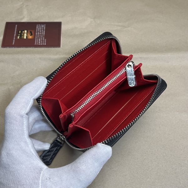 [ rice field middle leather .] with translation black × red hand made carbon leather compact purse round fastener coin case cow leather leather men's business 