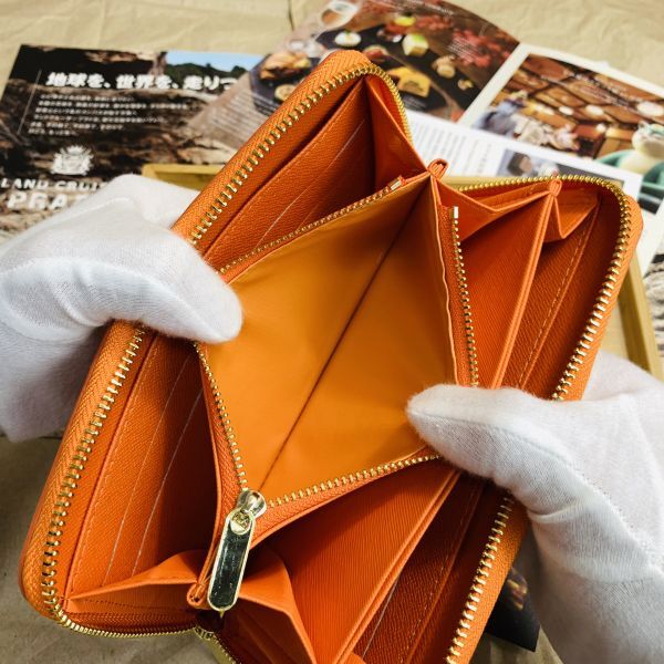 [ rice field middle leather .] new goods long wallet epi leather Zippy wallet round fastener leather purse men's purse man and woman use long wallet orange color 