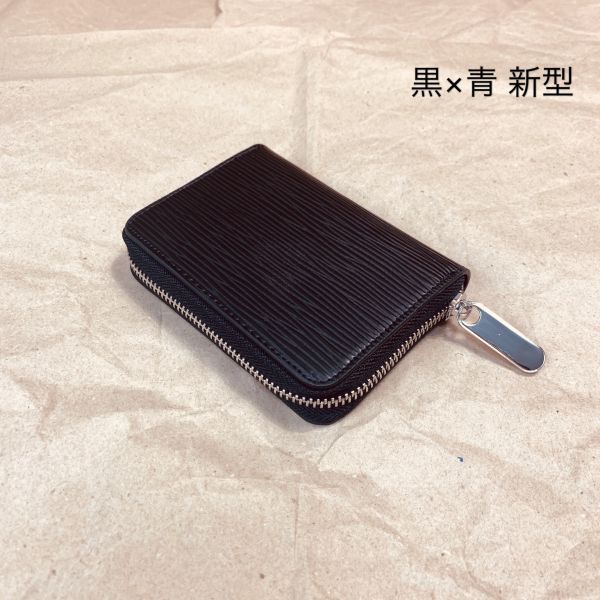 [ rice field middle leather .] new model black × blue compact purse epi leather Zippy wallet round fastener coin case men's purse 1 jpy rhinoceros f