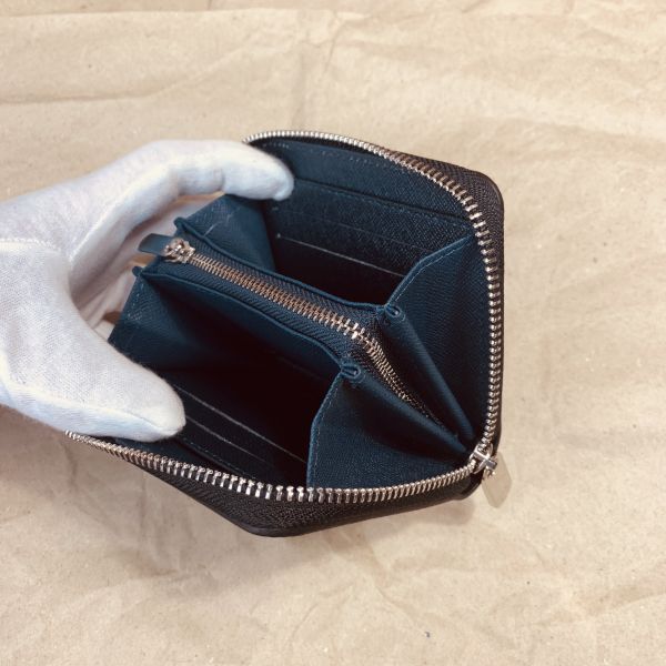 [ rice field middle leather .] new model black × blue compact purse epi leather Zippy wallet round fastener coin case men's purse 1 jpy rhinoceros f