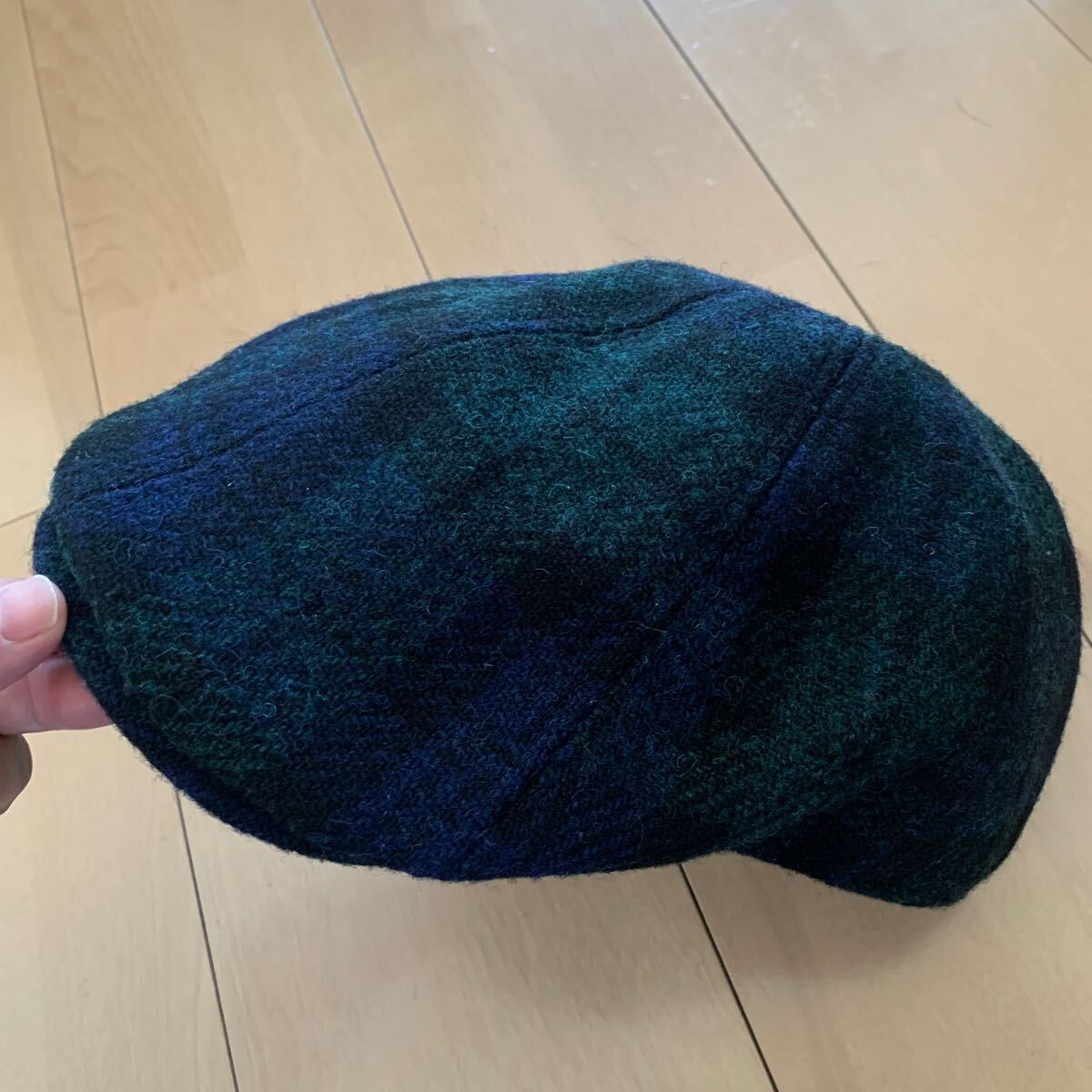 【override】オーバーライド Harris Tweed ウール ハンチング タータンチェック 緑黒 wool 58.5-59.0_画像1