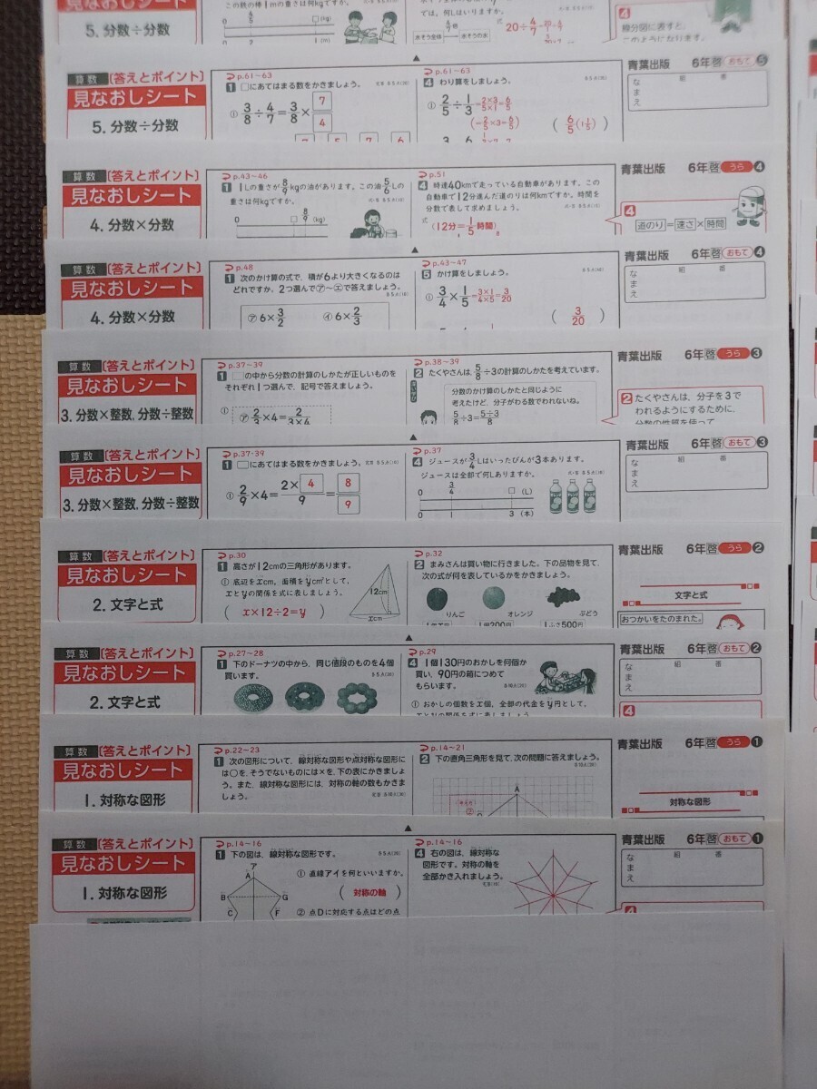 小学6年生　見なおしシート　算数　34枚　通知表対策　内申点対策　解答　カラーテスト　受験 まとめ　予習復習　小６