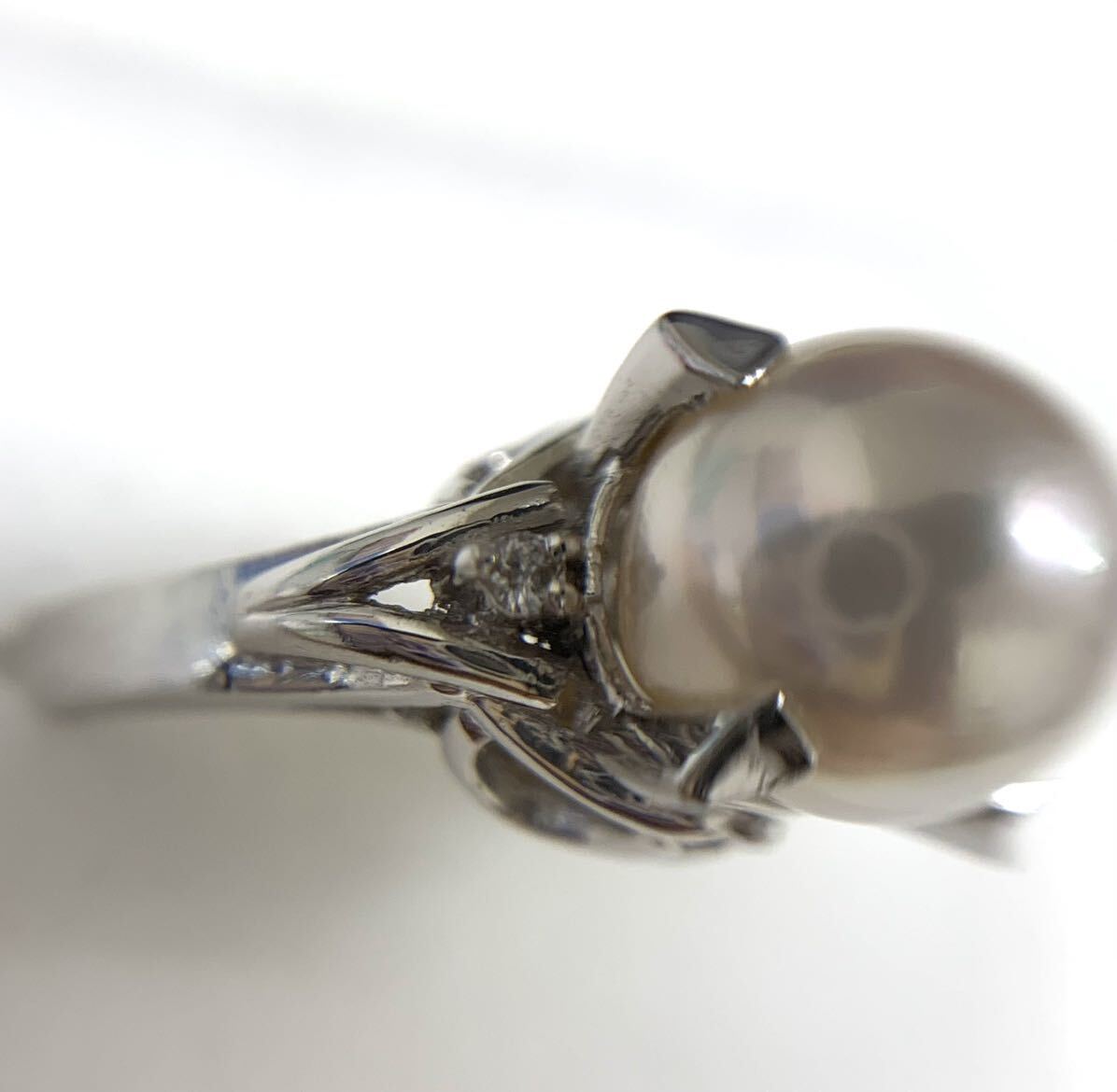 パール リング 真珠 指輪 PM900 プラチナ ダイヤ付き 総重量約5.4ｇ 真珠リング Pt900の画像4