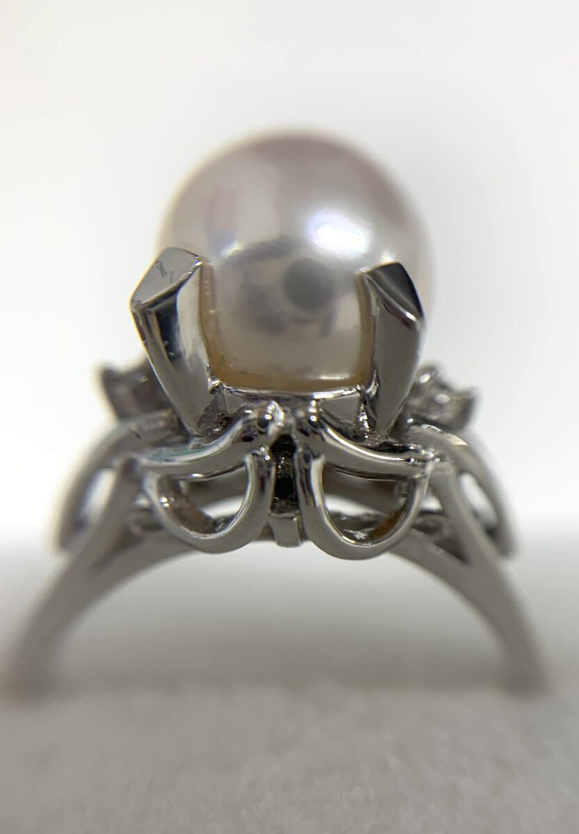 パール リング 真珠 指輪 PM900 プラチナ ダイヤ付き 総重量約5.4ｇ 真珠リング Pt900の画像2
