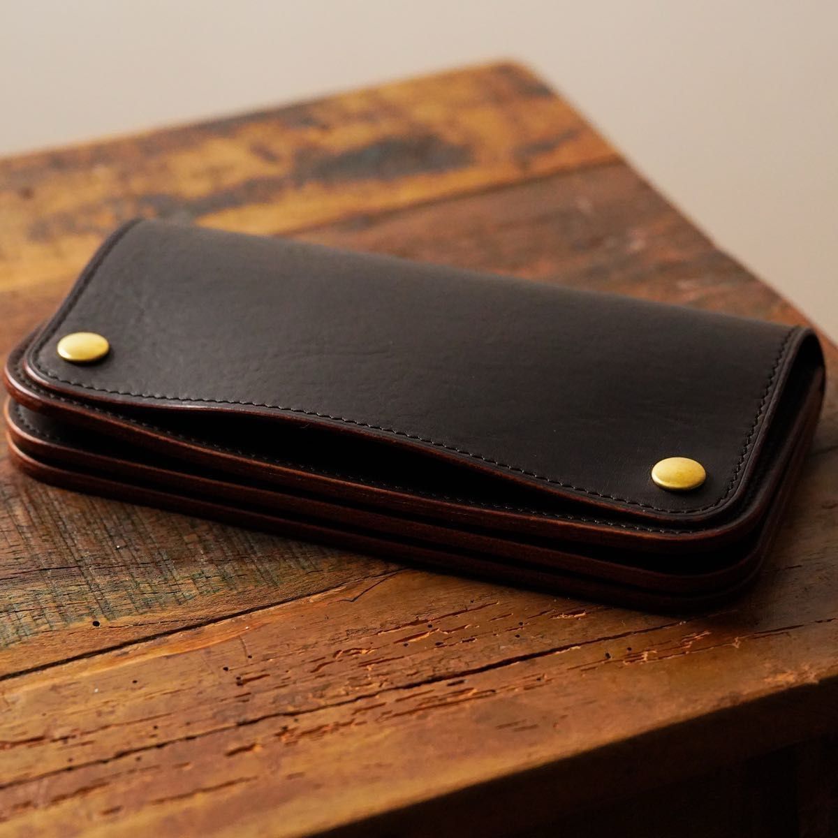 未使用品 茶芯 ロング トラッカーウォレット / Long Tracker Wallet 財布 長財布 ブラックレザー