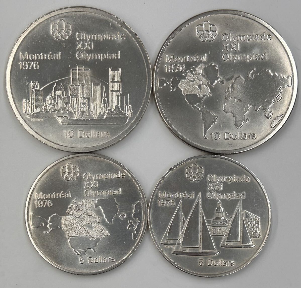 ♪1円～1976年 モントリオールオリンピック 記念貨幣 カナダ銀貨 （5ドル×2枚 10ドル×2枚／計4枚 ）の画像1
