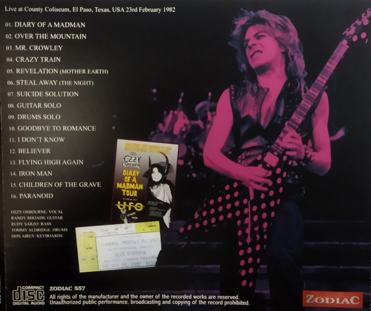 【送料ゼロ】Ozzy Osbourne/Randy Rhodes '82 Live El Paso USA オジー・オズボーン ランディ・ローズの画像3