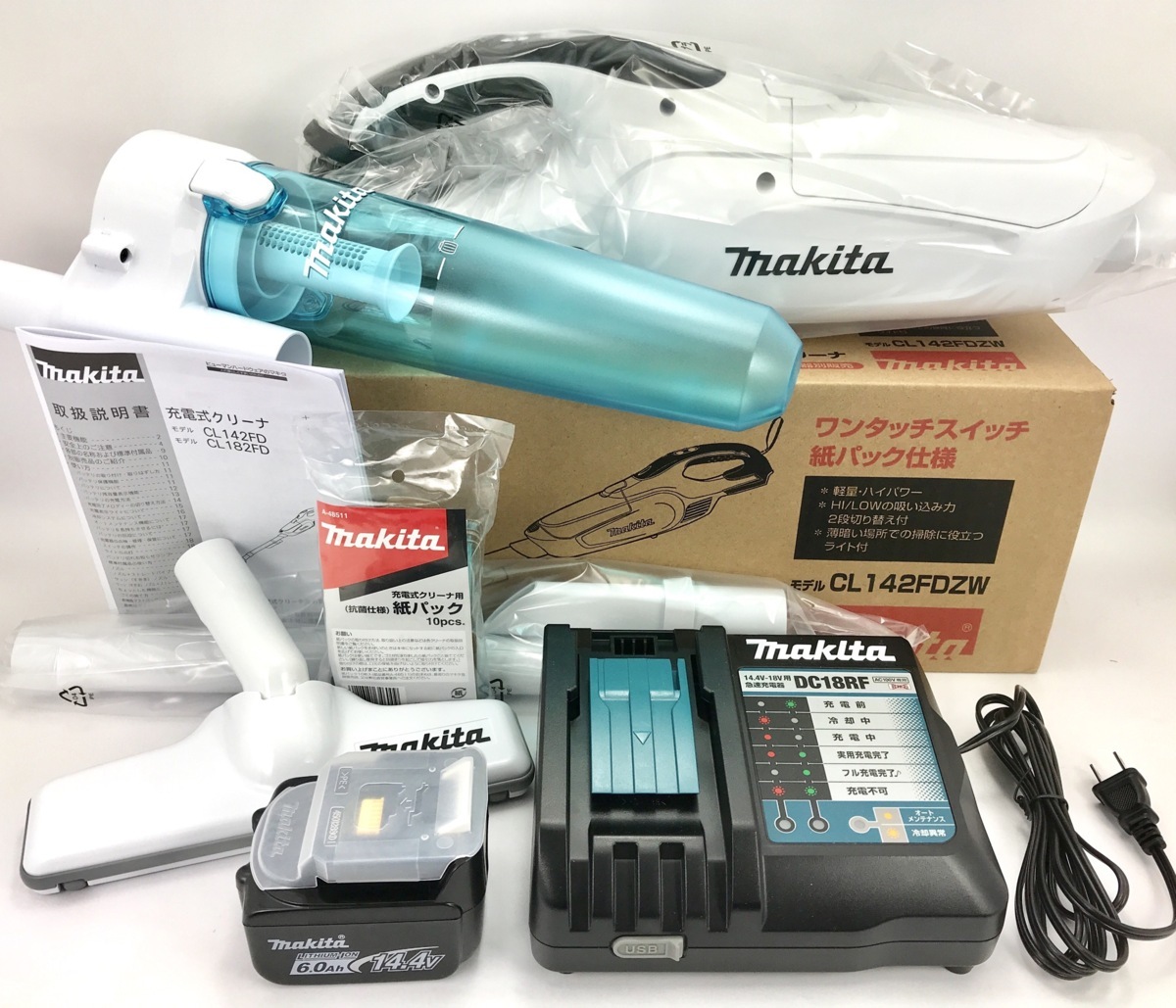 new goods Makita rechargeable cleaner CL142FDZW body + battery BL1460B + charger DC18RF + Cyclone Attachment ( 14.4V 6.0Ah battery )
