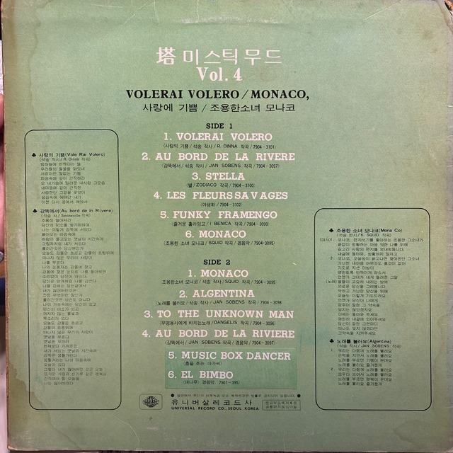 レア 韓国歌謡インストファンク名盤 Kim Hee Gap Orch Top Mystic Moods Vol.4 1979 TOP-1005 Korean Disco Funk Breaks Sampling の画像2