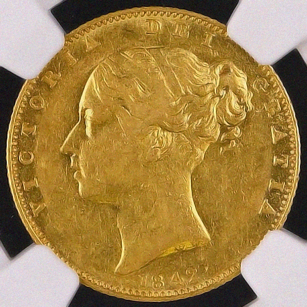 英国1842年 ソブリン金貨 NGC AU55 ヴィクトリア・ヤング 特年号_画像1