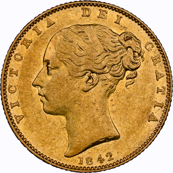 英国1842年 ソブリン金貨 NGC AU55 ヴィクトリア・ヤング 特年号_画像4
