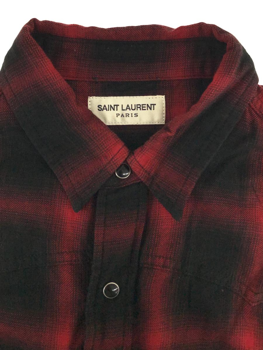 【中古】SAINT LAURENT 15AW チェック柄ウエスタンシャツ サイズM レッド サンローラン[240017592827]_画像9