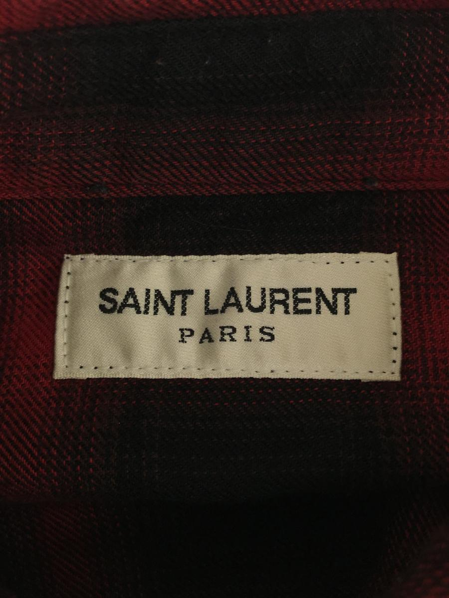 【中古】SAINT LAURENT 15AW チェック柄ウエスタンシャツ サイズM レッド サンローラン[240017592827]_画像3