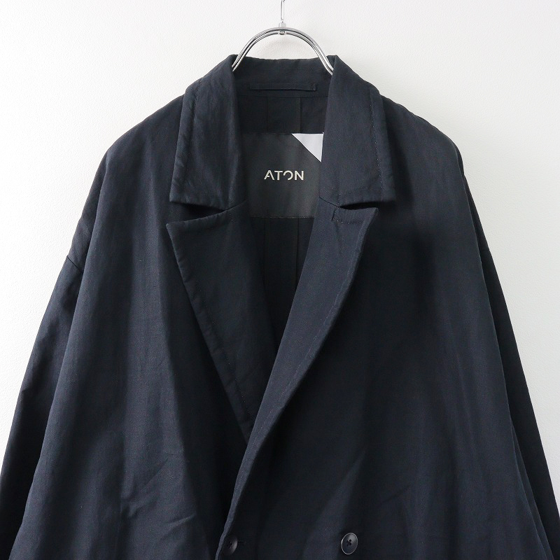 エイトン ATON SILK LINEN SHANTUNG GAWN TRENCH COAT リネンシルク オーバーサイズガウントレンチコート 4/ネイビー【2400013811224】_画像3