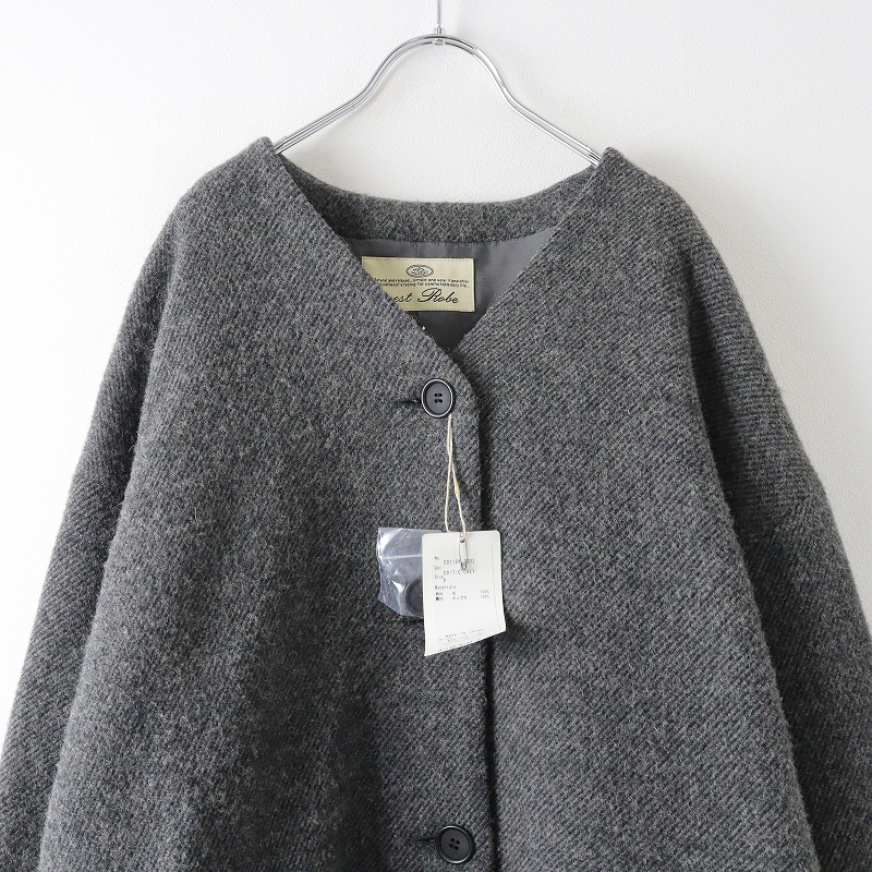 ne straw bnest wool no color coat F/ charcoal outer jacket feather weave front opening long sleeve long [2400013843003]