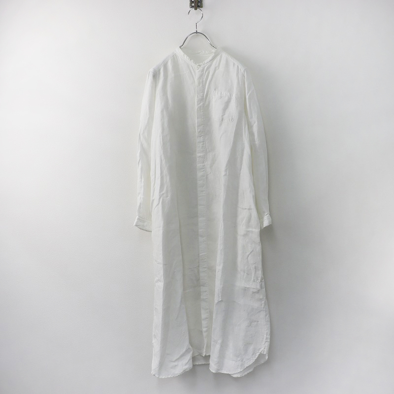 ネストローブ nest Robe リネンバンドカラーシャツワンピース F/ホワイト ドレス ロング 長袖 前開き 【2400013850179】_画像1