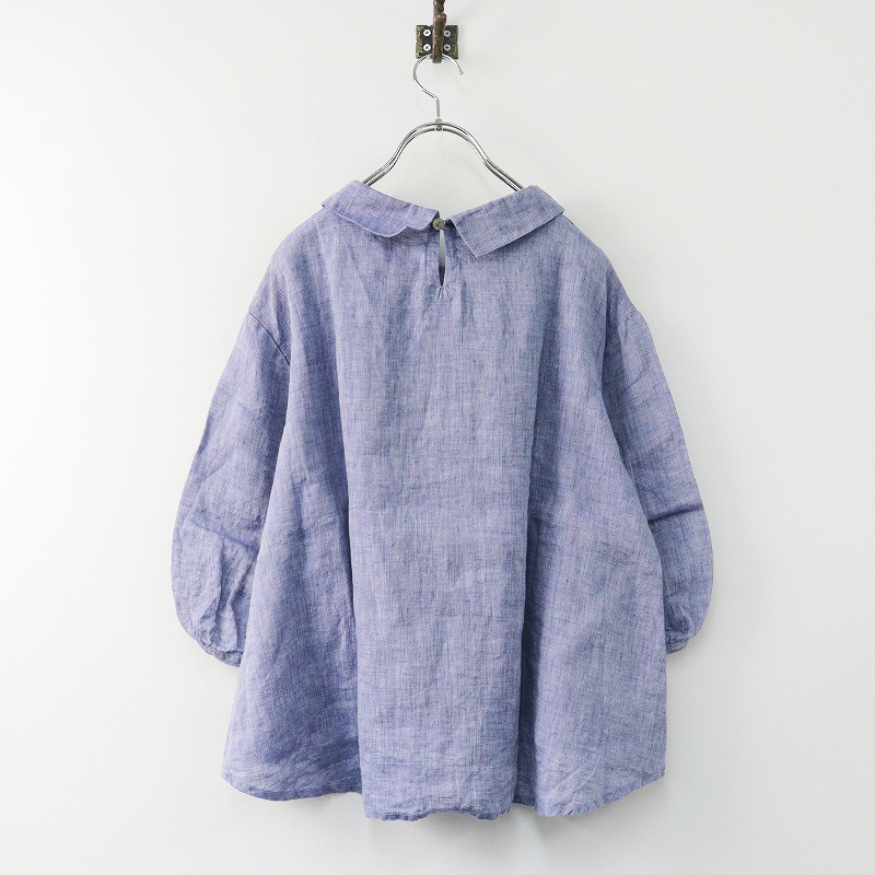 美品 フォグリネンワーク fog linen work リネンタックブラウス/ブルー プルオーバー トップス【2400013850759】_画像2