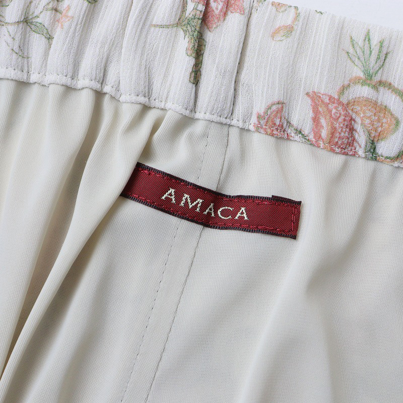 美品 アマカ AMACA フラワープリント シフォンプリーツスカート 36/ライトベージュ シアー素材【2400013823876】_画像6
