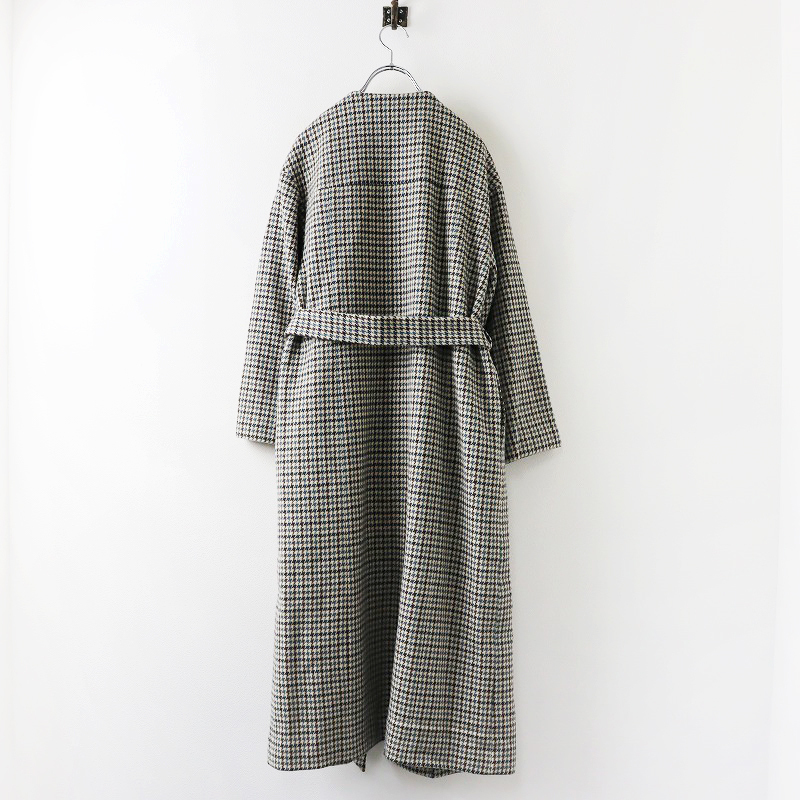 2019AW Lois Crayon Lois CRAYON thousand bird gown coat M/ blue gray wool check long outer [2400013851923]