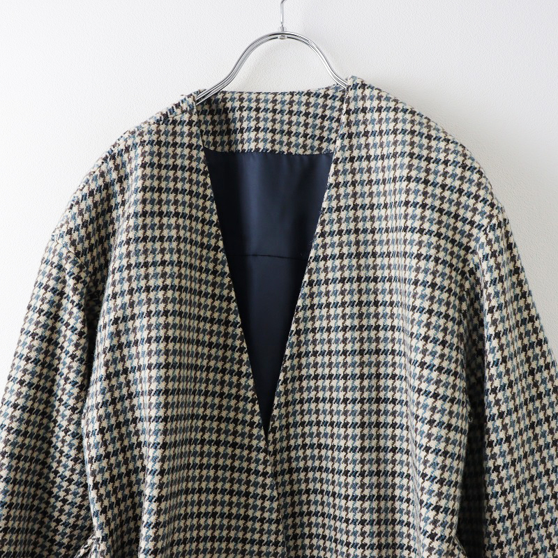 2019AW Lois Crayon Lois CRAYON thousand bird gown coat M/ blue gray wool check long outer [2400013851923]