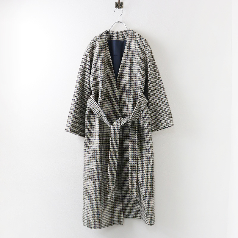 2019AW Lois Crayon Lois CRAYON thousand bird gown coat M/ blue gray wool check long outer [2400013851923]