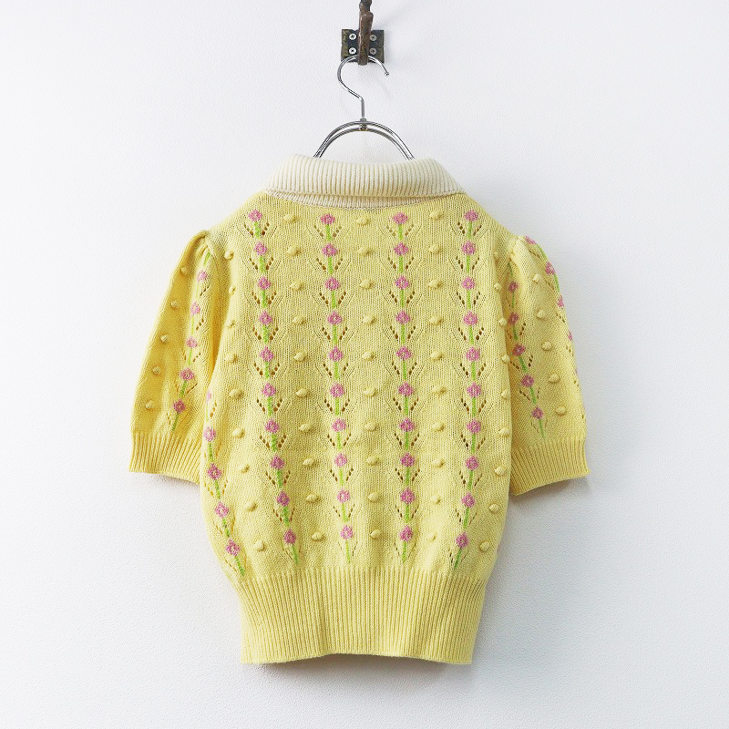  MiuMiu MIU MIU round color beads button knitted cardigan 38/ yellow feather weave rib floral print cashmere 100[2400013850360]