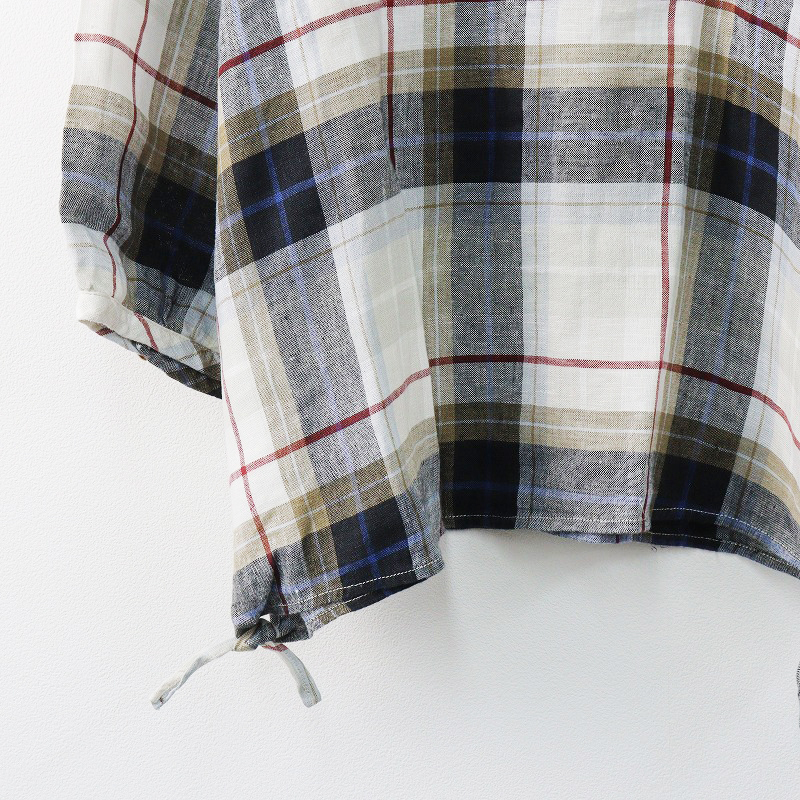 nachu Ran elifeELIFFElinen check pull over cut and sewn F/ multicolor shirt blouse hem ribbon [2400013852371]