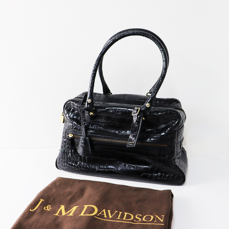 ジェイアンドエムデヴィッドソン J&M DAVIDSON VIVI ハンドバッグ/ブラック レザー クロコ型押し ボストンバッグ【2400013850872】_画像1