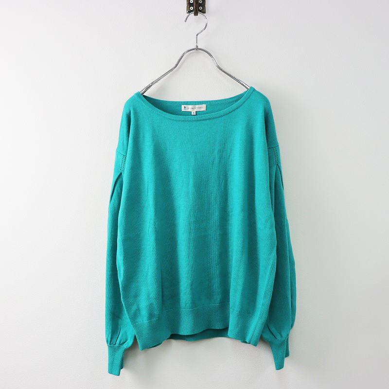  unused large size Onward . mountain Kumikyoku long sleeve knitted pull over 7/ green tops sweater [2400013854597]
