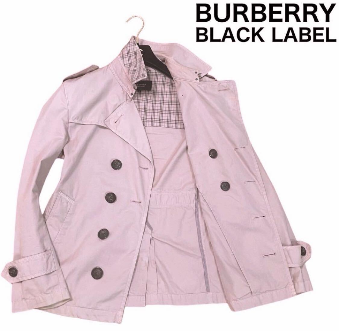 BURBERRY BLACK LABEL バーバリーブラックレーベル　ショート丈　ミドル丈　トレンチコート　ノバチェック　ピンクベージュ　サイズM_画像1