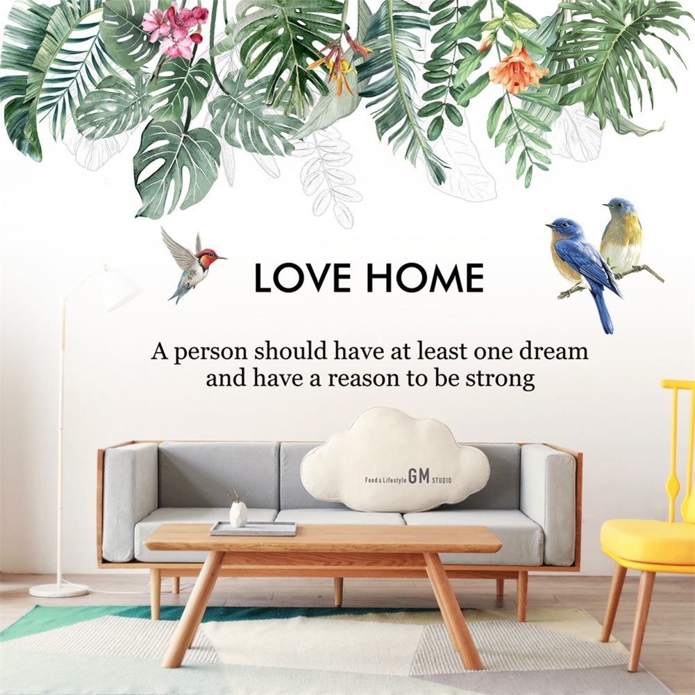 ウォールステッカー 植物 壁紙シール 花 緑 葉 鳥LOVEHOME 2番　壁シール　お風呂壁紙　お風呂シール