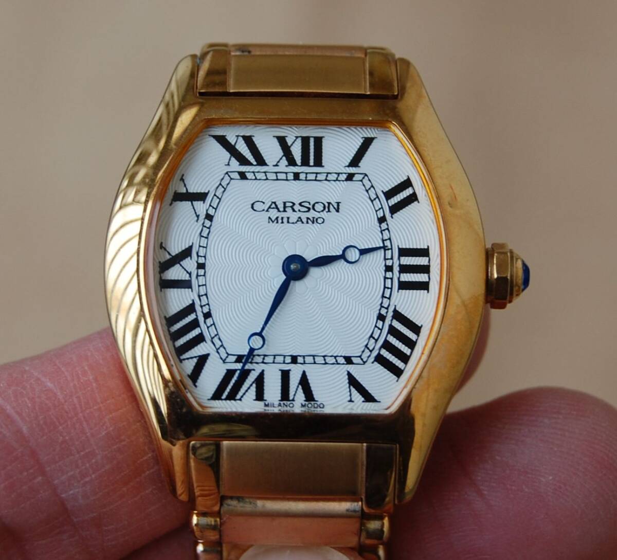 【希少/珍品】Cartier トーチュ オマージュ時計 Carson MILANO 18金メッキ 高級感あります 電池交換済 おおむね状態良好 送料230円~_画像4