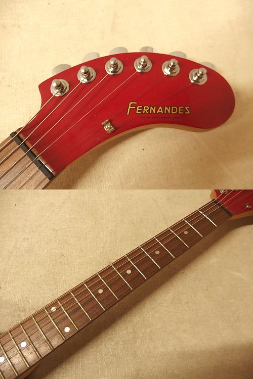 0440097k【Fernandes エレキギター】フェルナンデス/ぞうさん/赤系/ソフトケース付き/通電OK/全長85cm程/中古品の画像2