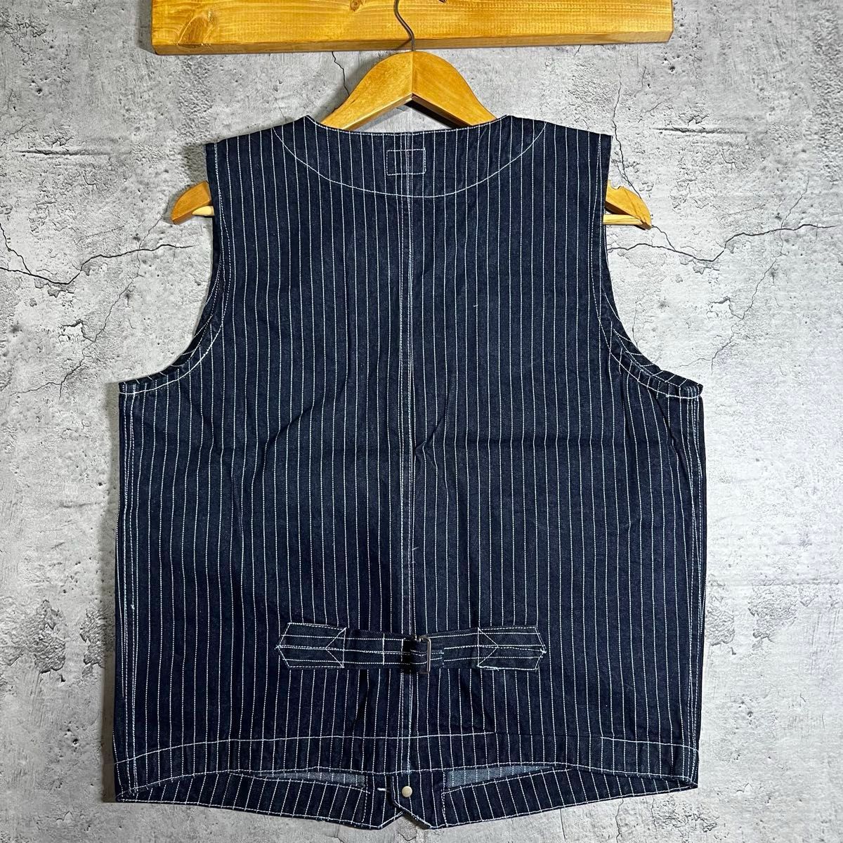 ●新品● ウォバッシュ　デニム　アメカジ　M ベスト　ミリタリー　ストライプ　ワークベスト VEST デニムベスト インディゴ