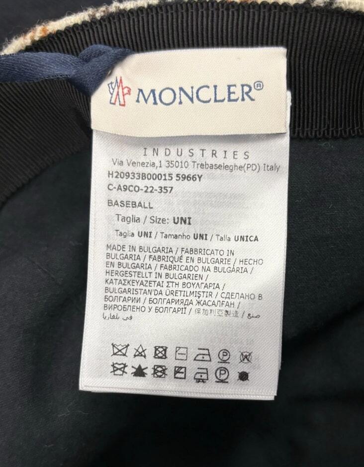 本物保証 MONCLER チェックウール ベースボールキャップの画像4