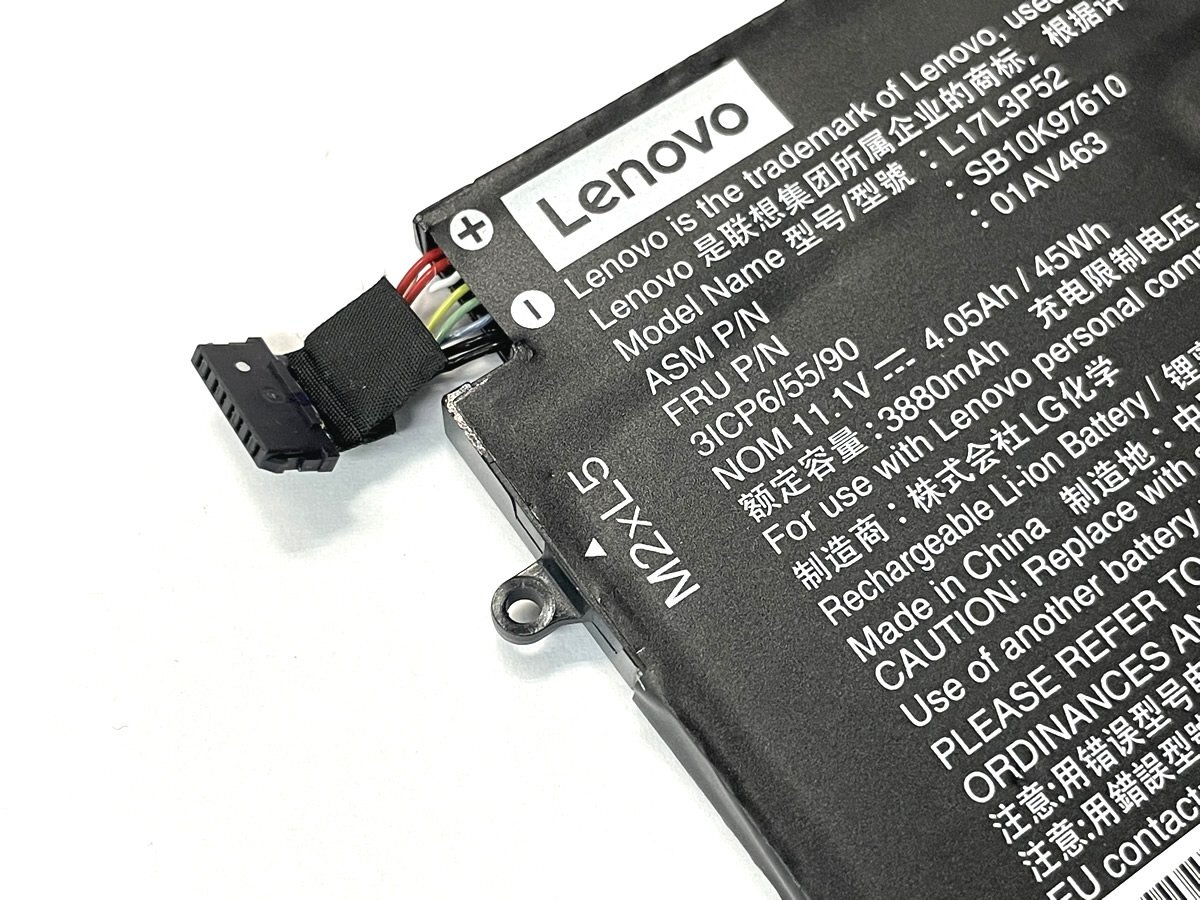 Lenovo ThinkPad L580/L590 純正バッテリー 11.10V-4.05Ah/45Wh L17M3P52/01AC463　ケーブル破損ジャンク YJ2038_画像3