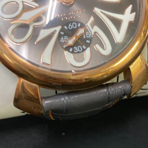 DBe561D06 稼働品 GaGa Milano ガガ・ミラノ MANUALE 48 メンズ 腕時計 自動巻き ブラック 箱付き_画像5