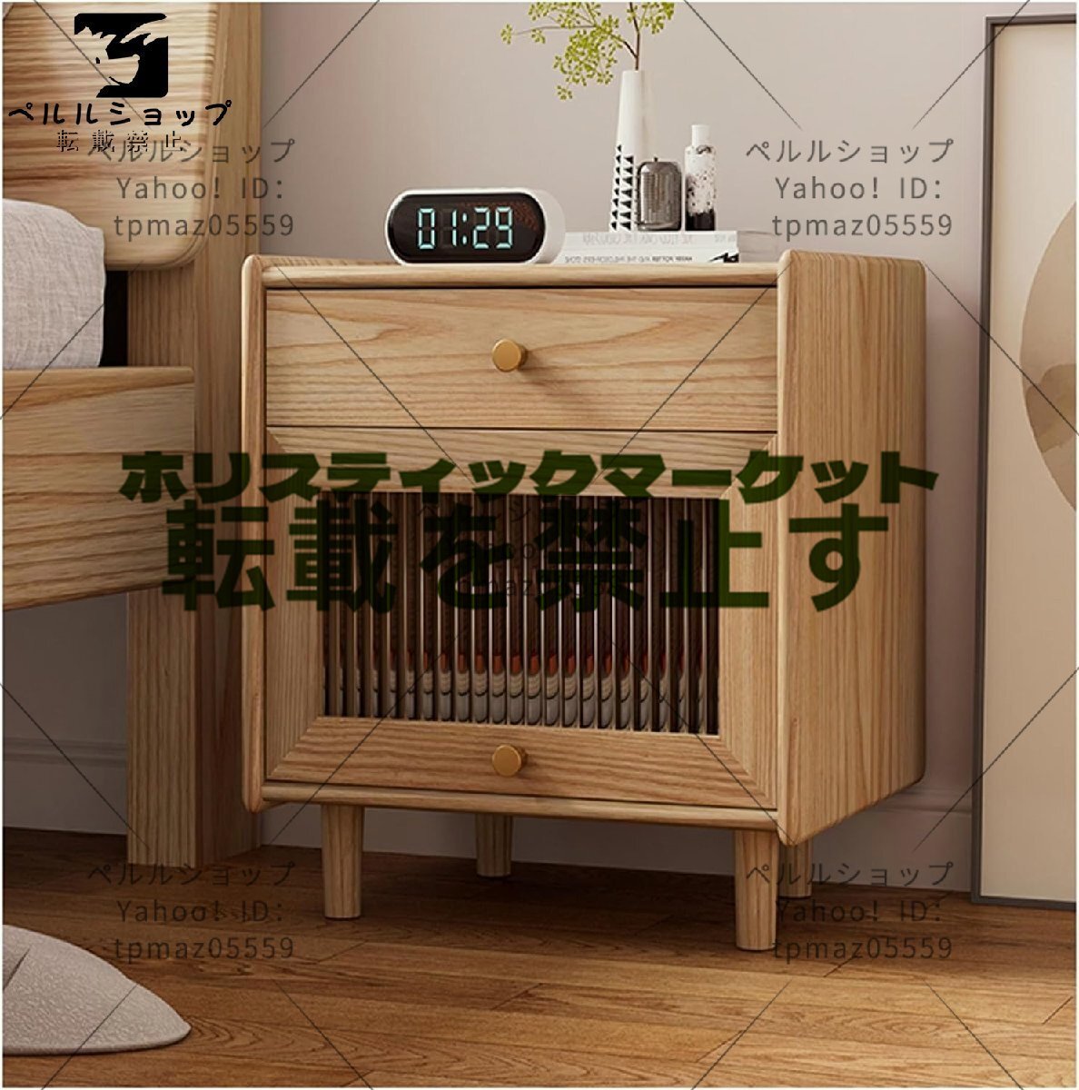 アッシュ材サイドテーブル ソファリビングルームローテーブル レトロスタイルベッドサイドテーブル 寝室用 木材の色 40cm_画像4