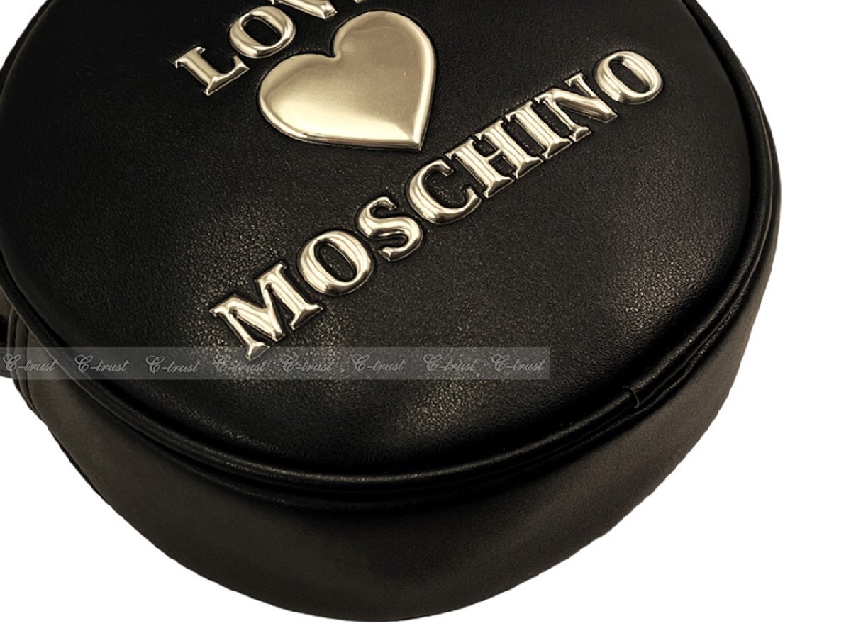 K271.. MOSCHINO モスキーノ ショルダーバッグ ラウンド チェーン LOVE ハート ロゴ ★ ブラック_画像4