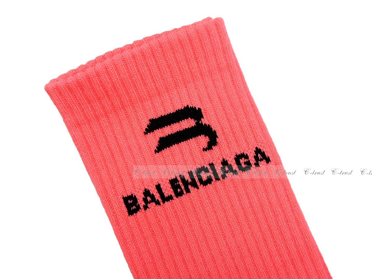 K013(M9).. BALENCIAGA バレンシアガ スポーツ ソックス 靴下 ロゴ ★ 5890 ROSE × BLACK_画像3