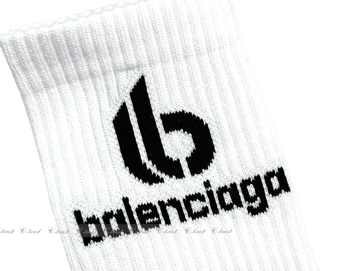 K161-M.. BALENCIAGA バレンシアガ ミディアムソックス ダブルB 靴下 ロゴ ★ 9060 ホワイト_画像3